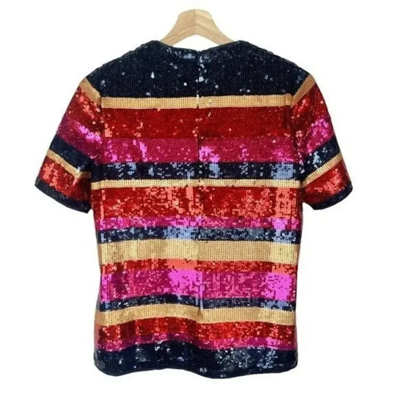 Trina Turk Gin Fizz Sequin Stripe Short Sleeve Blouse XS - Picture 4 of 7